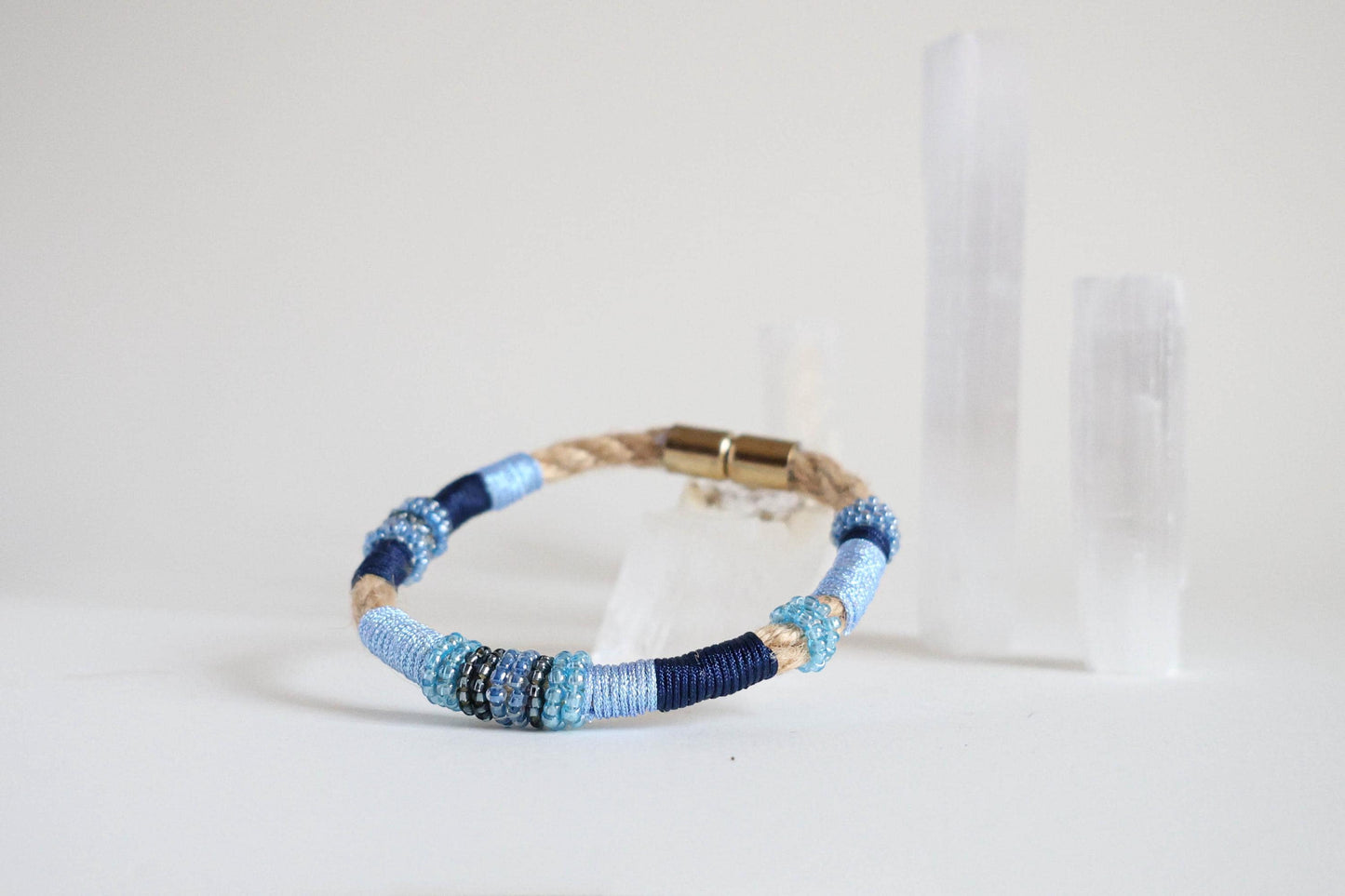 CELESTE COBALT Bracelet in Shades of Blue on Burlap Rope