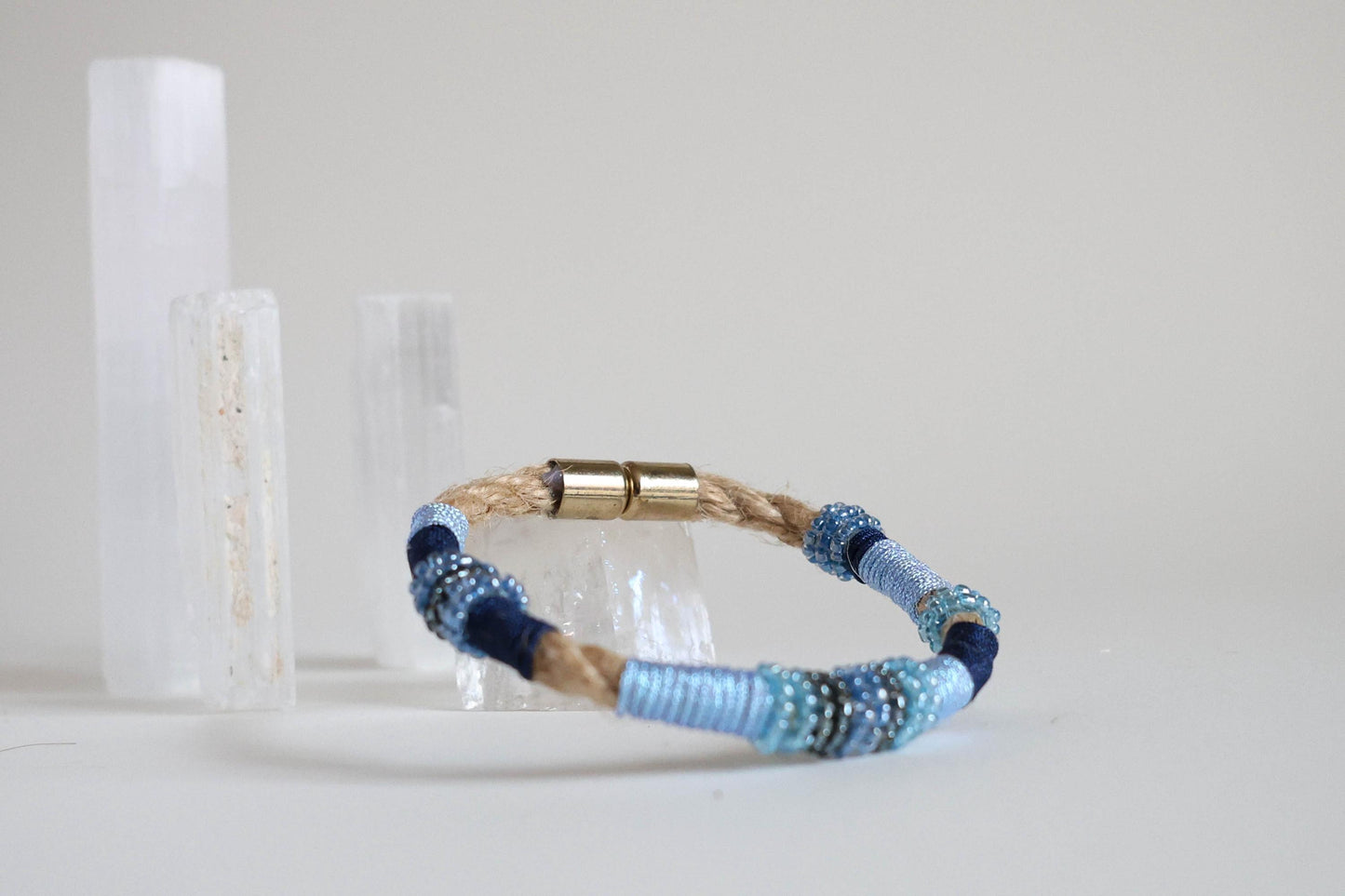 CELESTE COBALT Bracelet in Shades of Blue on Burlap Rope