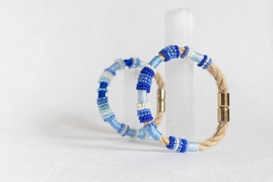 AZURE ATLANTIC Set of 2 Bracelets on Burlap Rope Feminine Style