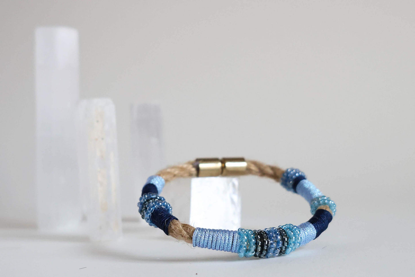 CELESTE COBALT Bracelet in Shades of Blue on Burlap Rope
