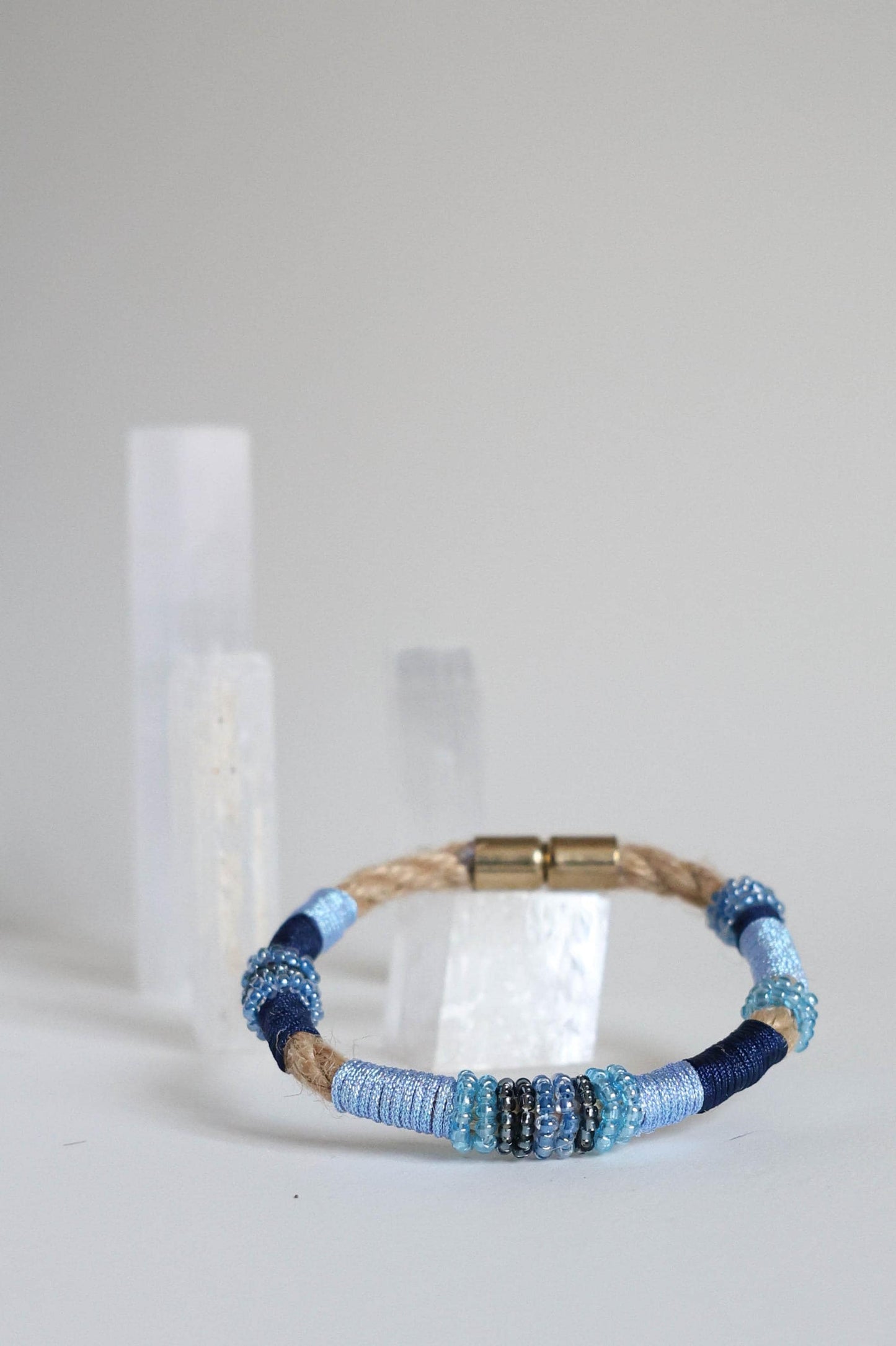CELESTE COBALT Bracelet in Shades of Blue on Burlap Rope
