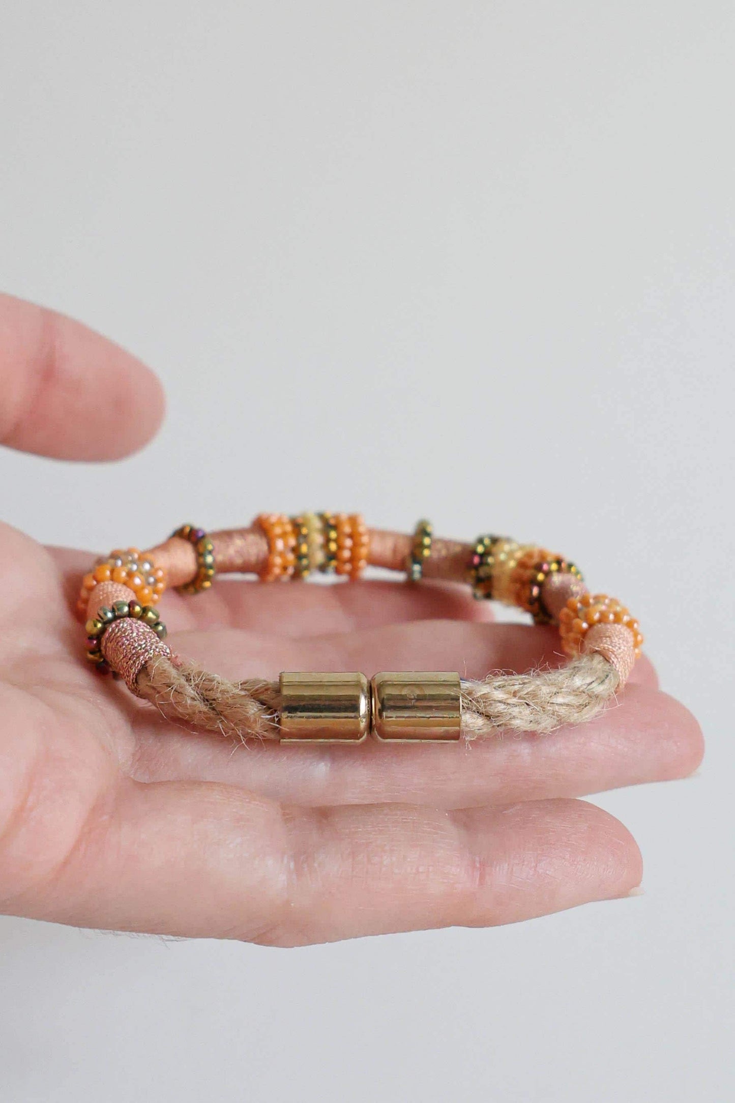 APRICOT APEROL Beaded Bohemian Bracelet in Orange and Coral with Golden