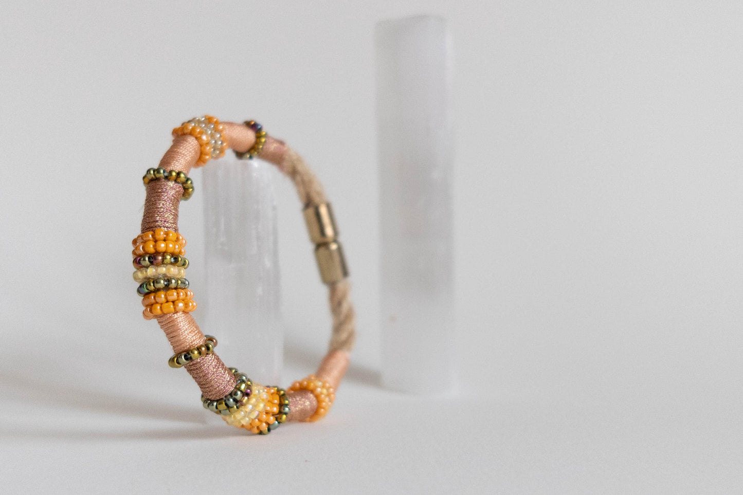 APRICOT APEROL Beaded Bohemian Bracelet in Orange and Coral with Golden