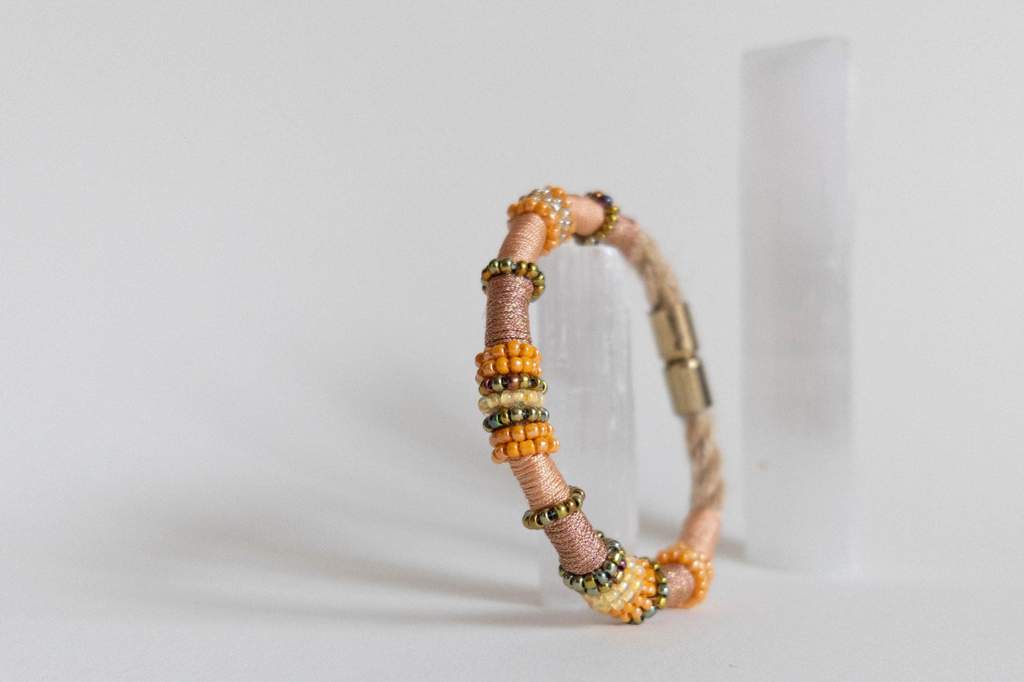 APRICOT APEROL Beaded Bohemian Bracelet in Orange and Coral with Golden