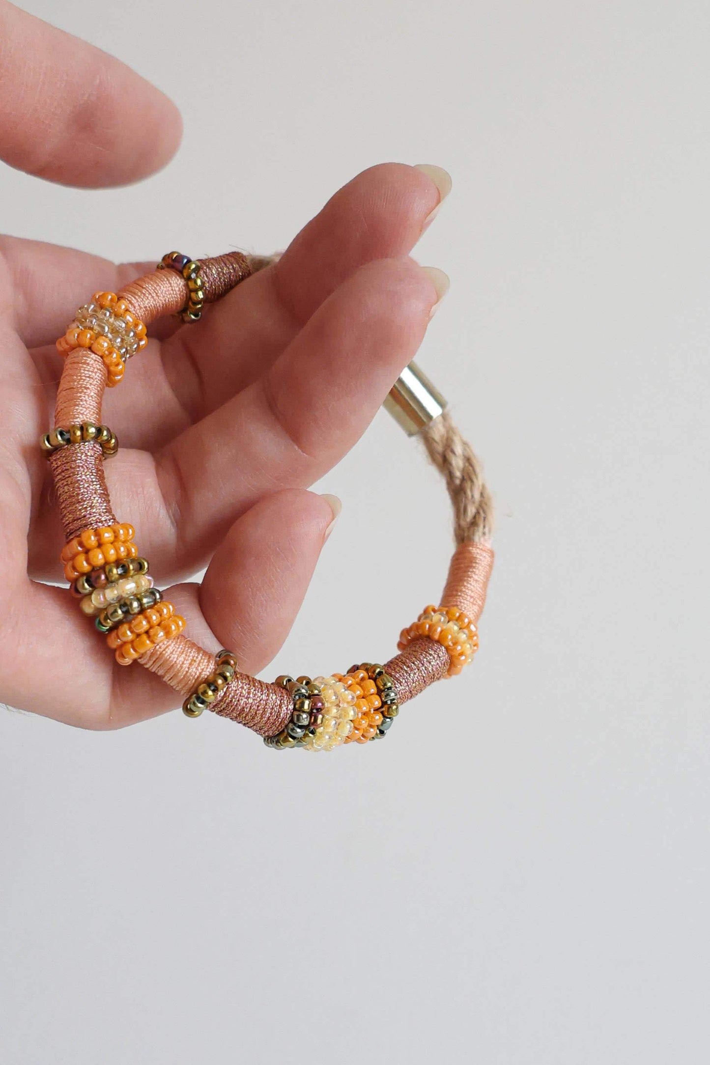 APRICOT APEROL Beaded Bohemian Bracelet in Orange and Coral with Golden